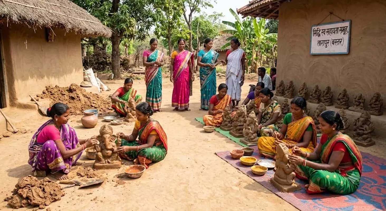 गणेशोत्सव में बस्तर की महिलाओं का कमाल, इको-फ्रेंडली मूर्तियां बेचकर कमाए 1.80 लाख रुपये